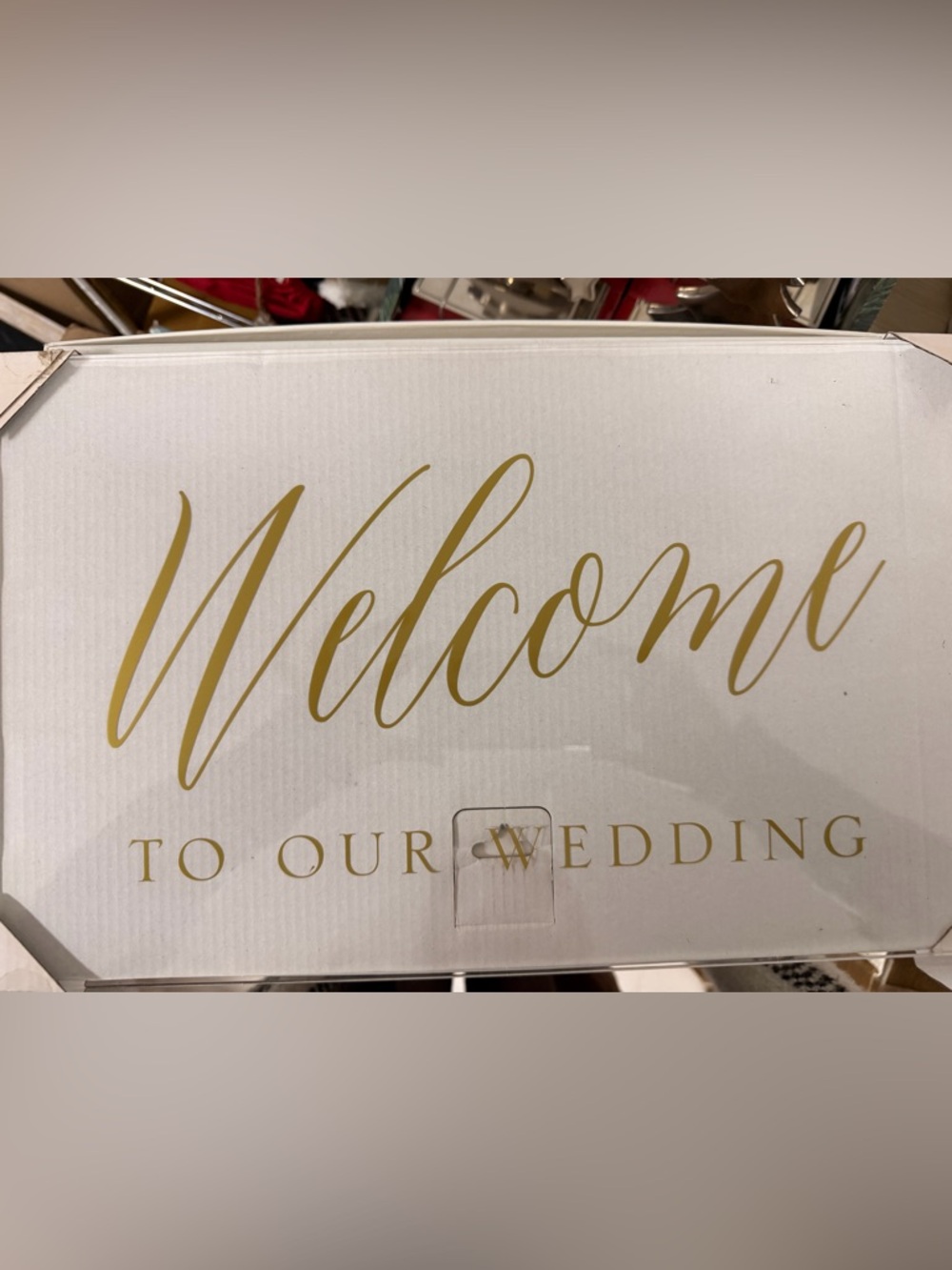 Gold Script "Welcome" Wedding Sign on White Background